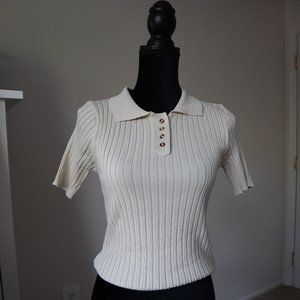 Off-White/Beige Short Sleeve Cardigan Top